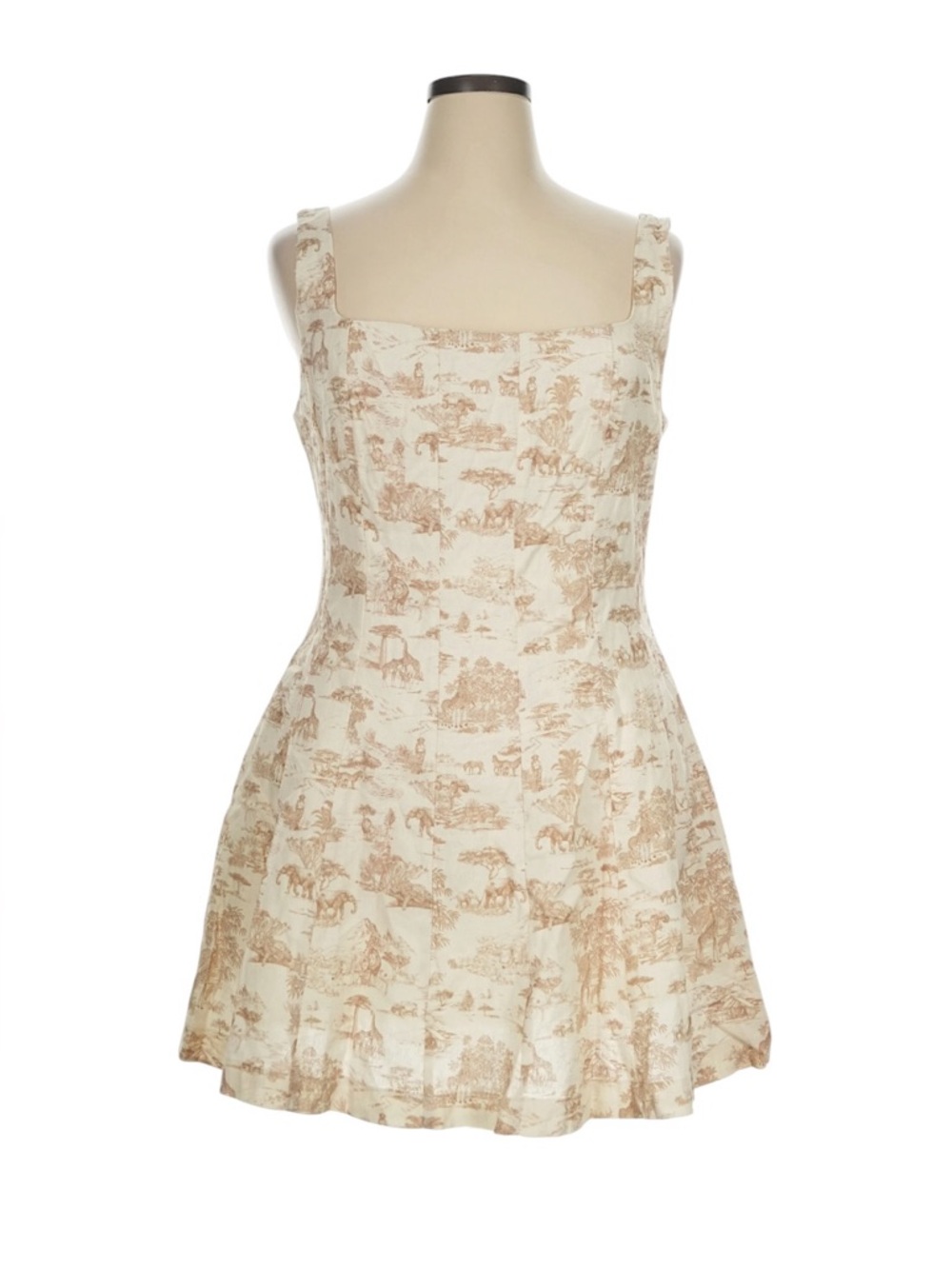 Avec Les Filles Safari Toile Linen Blend Mini Dress Square Neck  NEW Size 6